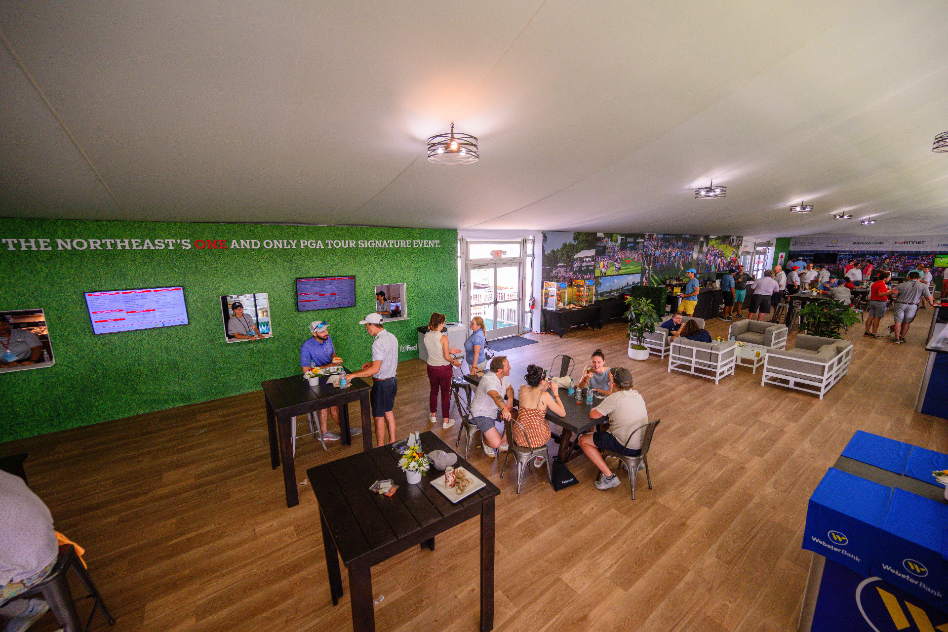 Indoor private area with bar and seating from a different angle