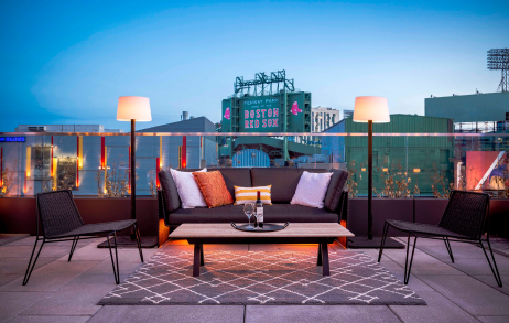 a beautiful outdoor seating area overlooking Fenway Park™
